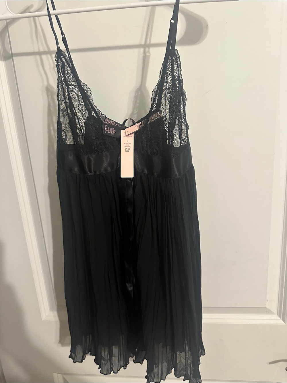Victoria's Secret Black Lace & Satin Chiffon Chemise